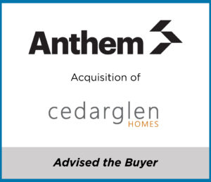 Anthem Properties acquires Cedarglen Homes | Real estate M&A

Western Canada - Vancouver, BC & Calgary, Alberta